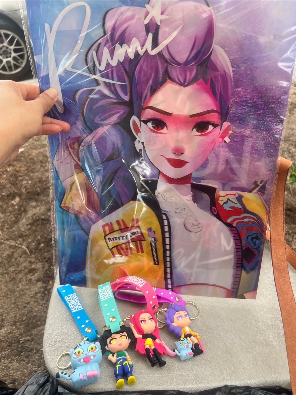 3D Demond Hunters Character poster with Colorful Kids Keychain Set